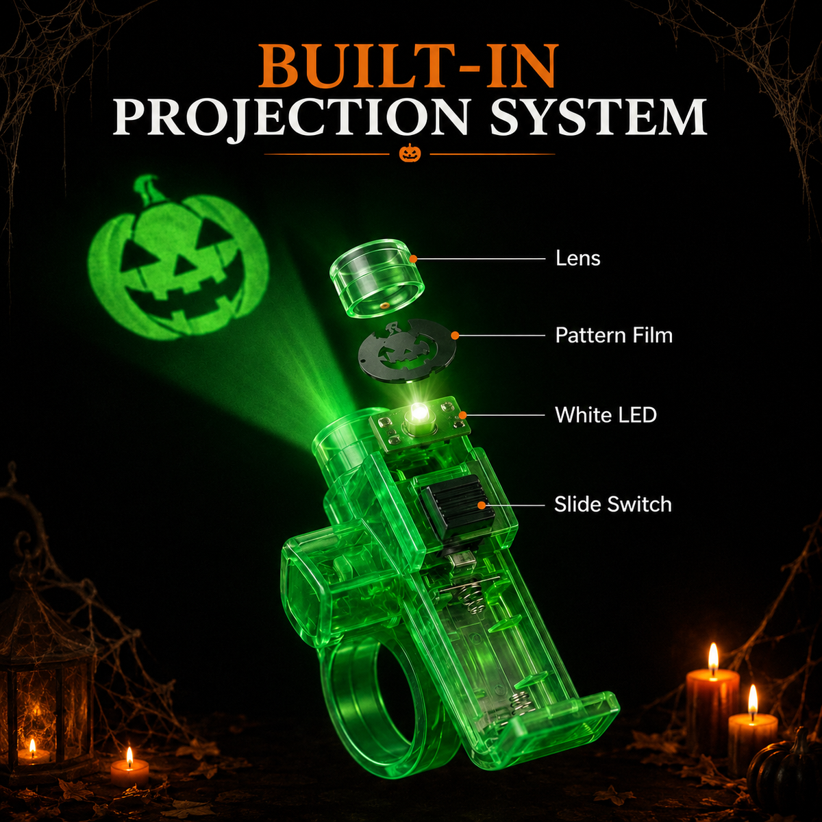 SpookyBeam™ Halloween Finger Projector Rings